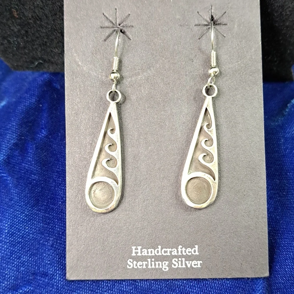 Sterling Silver Wave Dangle Hook Style Earrings - Picture 10 of 12